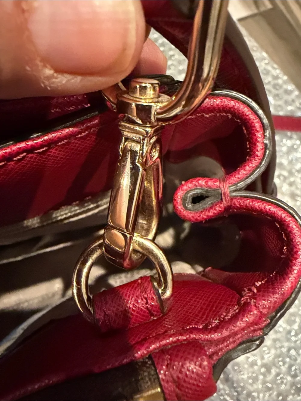 Michael Kors Brown & Red Logo Satchel with Gold Hardware